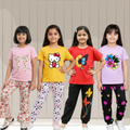 (3Y–12Y ) 4 set Combo  Girls Soft Printed Top & Pants Set