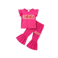 ( 1–7 Years) Twill Corner Girls  DTF Print Outfit – Soft Cotton Top & Flare Pant Set