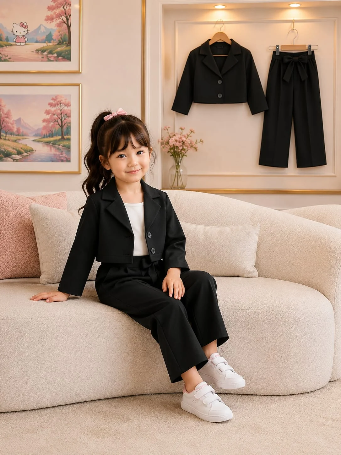 Girls Premium Short Sleeve Blazer & Wide-Leg Pants Co-Ord Set – 2 to 12 Years