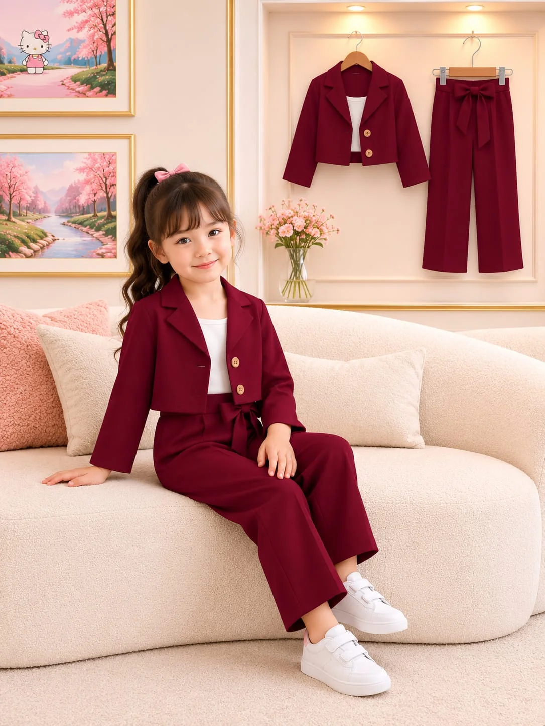 Girls Premium Short Sleeve Blazer & Wide-Leg Pants Co-Ord Set – 2 to 12 Years