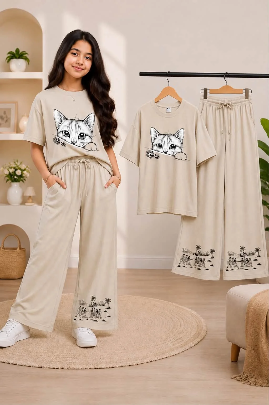 Girls T-Shart + plazu set,,,৬ বছর থেকে ১৮ বছর পর্যন্ত হবে