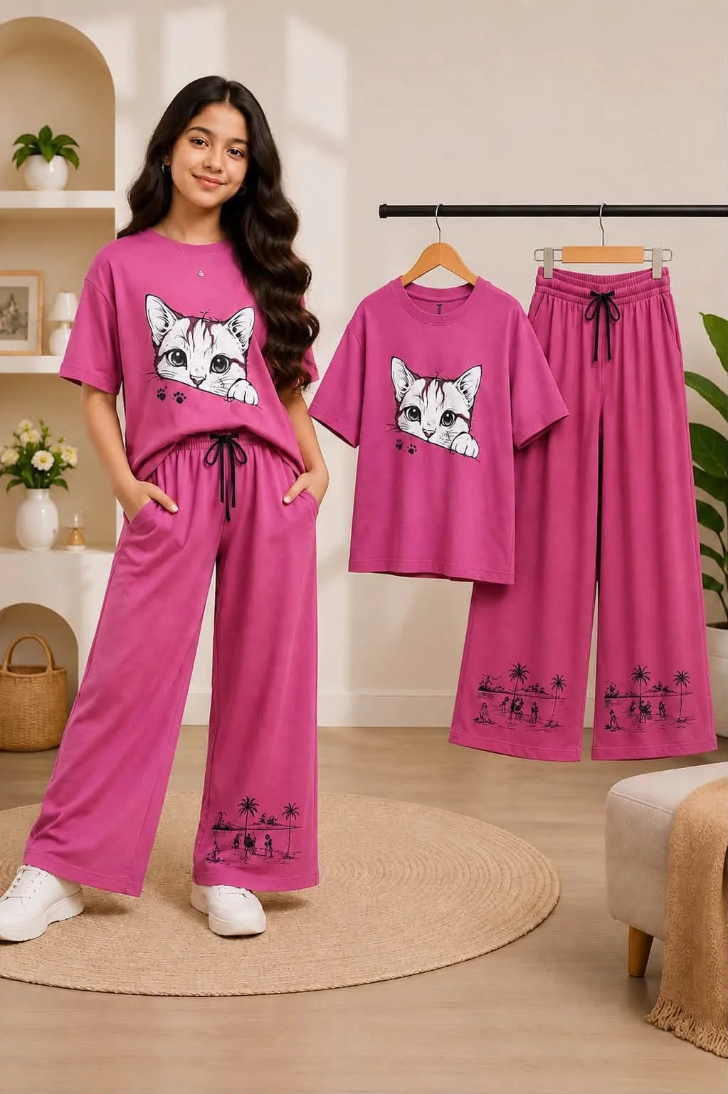 Girls T-Shart + plazu set,,,৬ বছর থেকে ১৮ বছর পর্যন্ত হবে