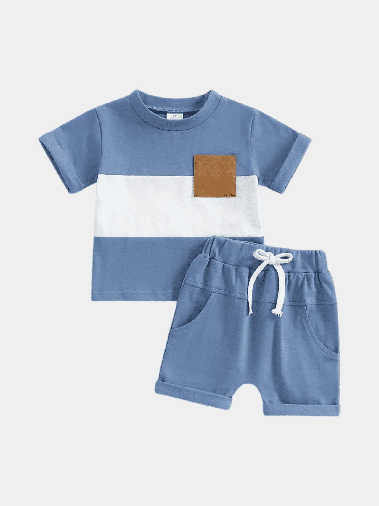 Boys Blue Color-Block T-shirt And Shorts Set
