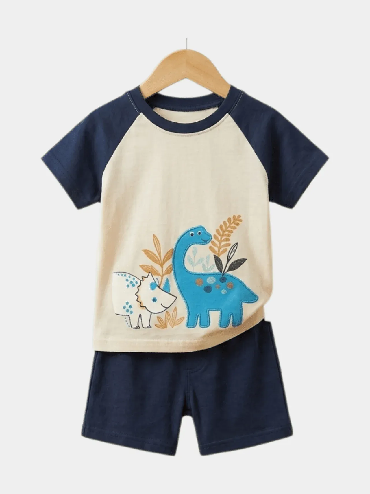 Boys "Dino Friends" Raglan T-Shirt & Shorts Set - Navy/Cream