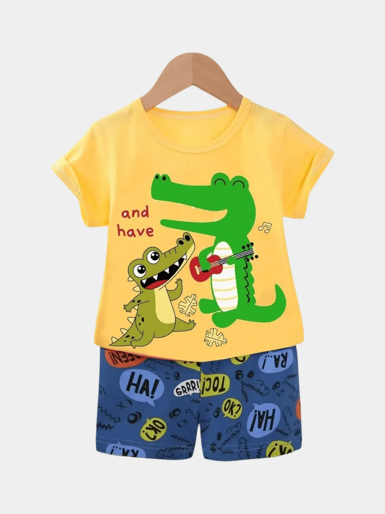 Boys Dino Yellow T-shirt & Shorts Set