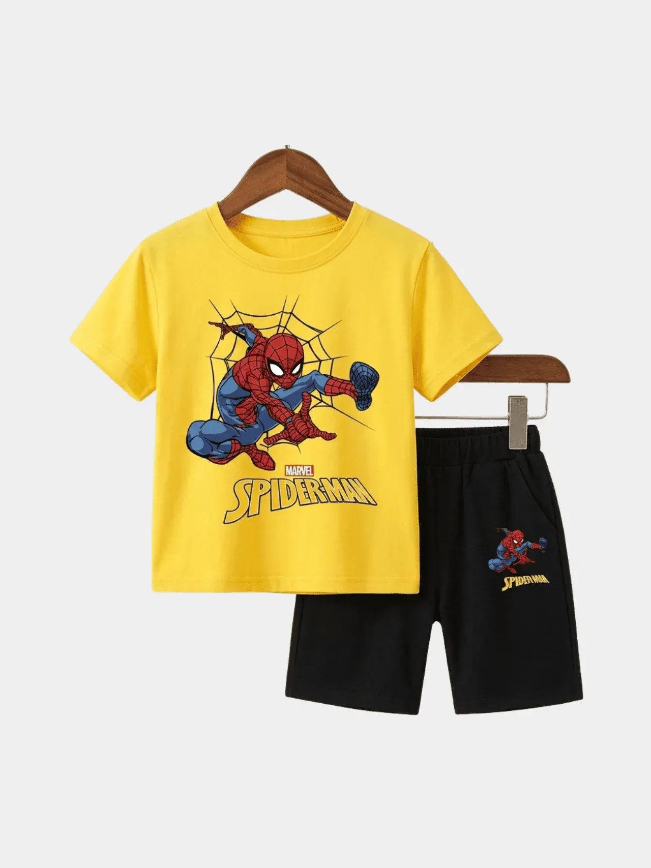 Boys Spider Man Yellow T-shirt And Shorts Set