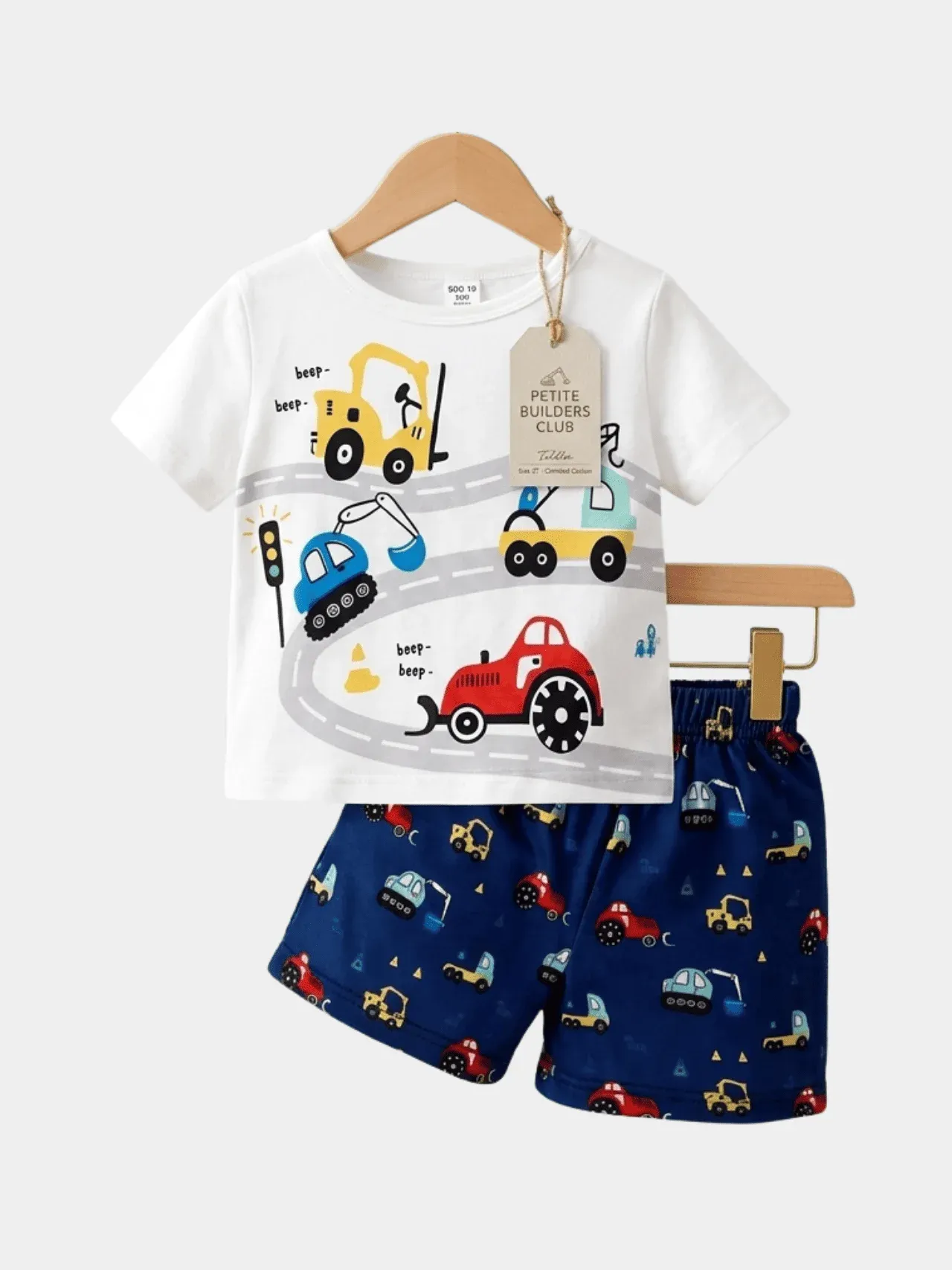 Boys White Cars T-shirt And Shorts Set