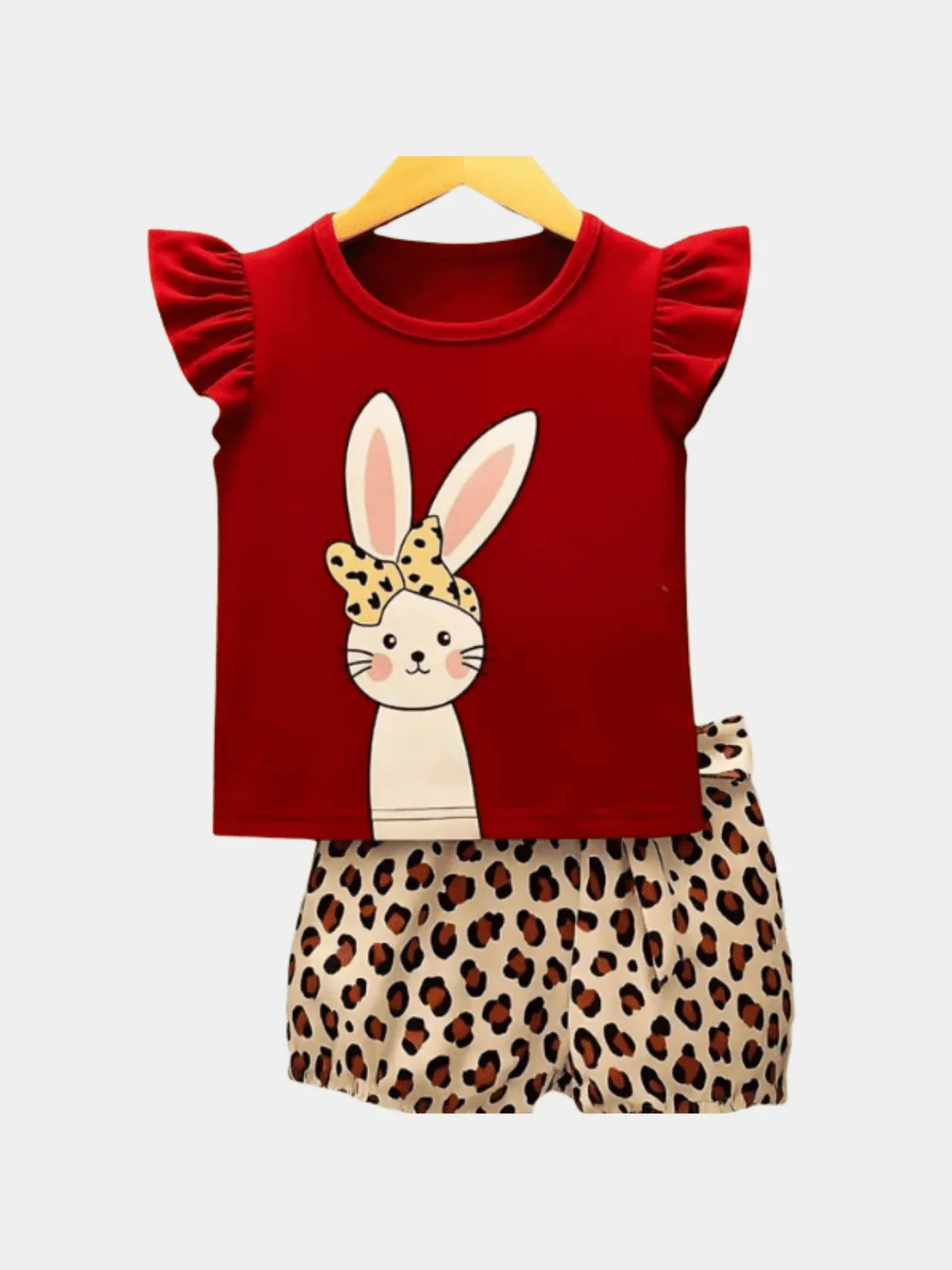 Girls Animal Ruffle T-shirt And Shorts Set