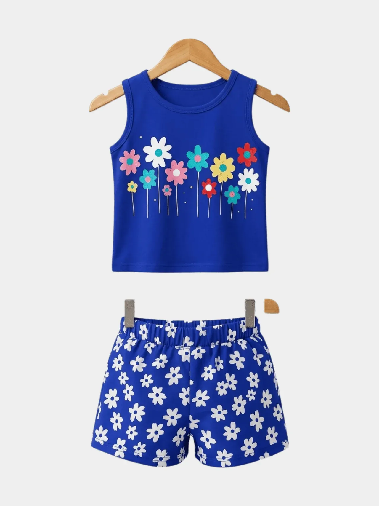 Girls Blue Floral T-shirt And Shorts Set