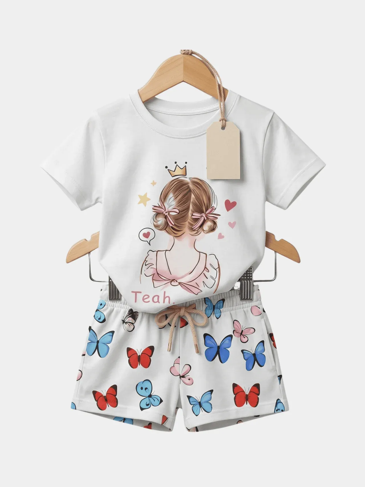 Girls Bow Princess T-shirt And Shorts Set