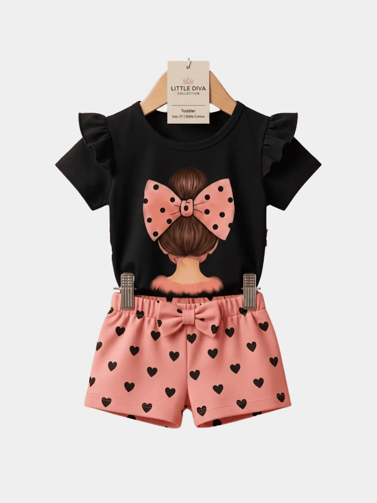 Girls Cat Love T-shirt And Shorts Set