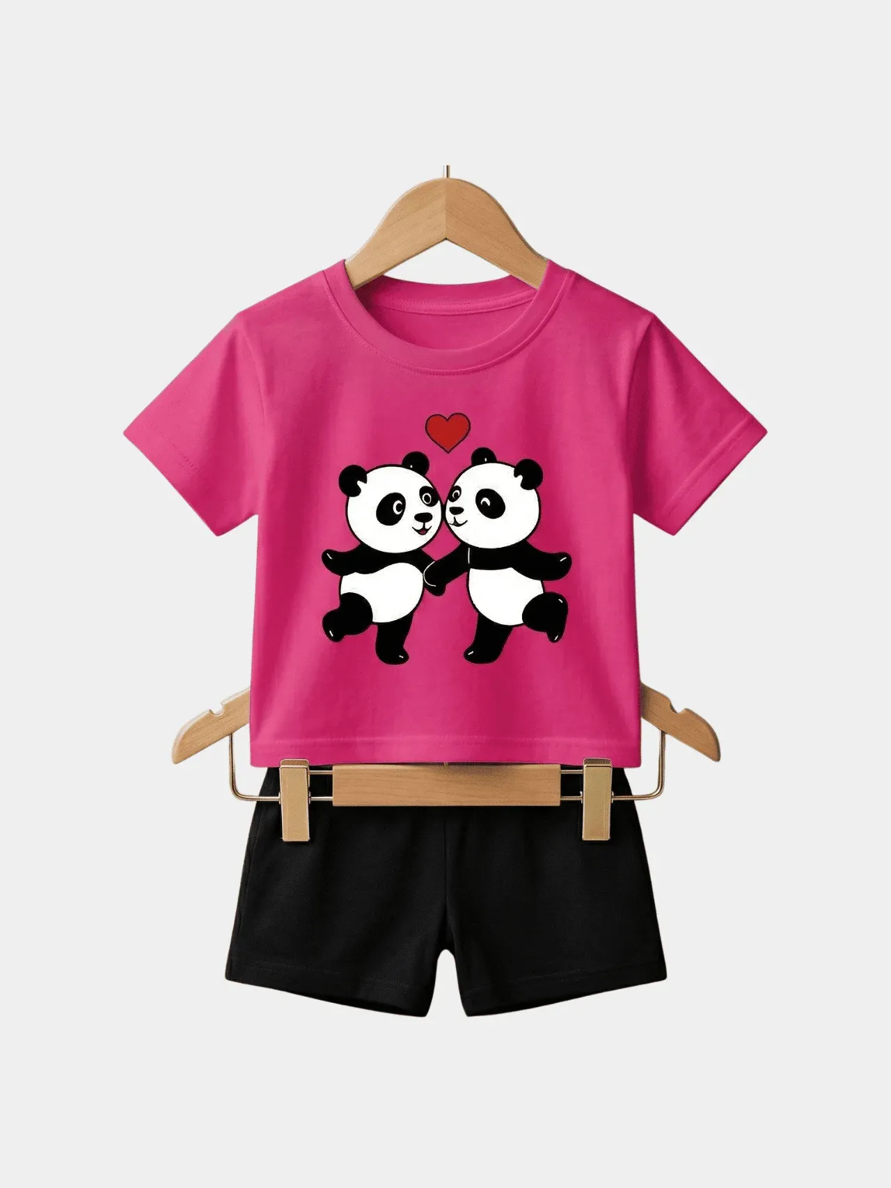 Girls Cat Love T-shirt And Shorts Set