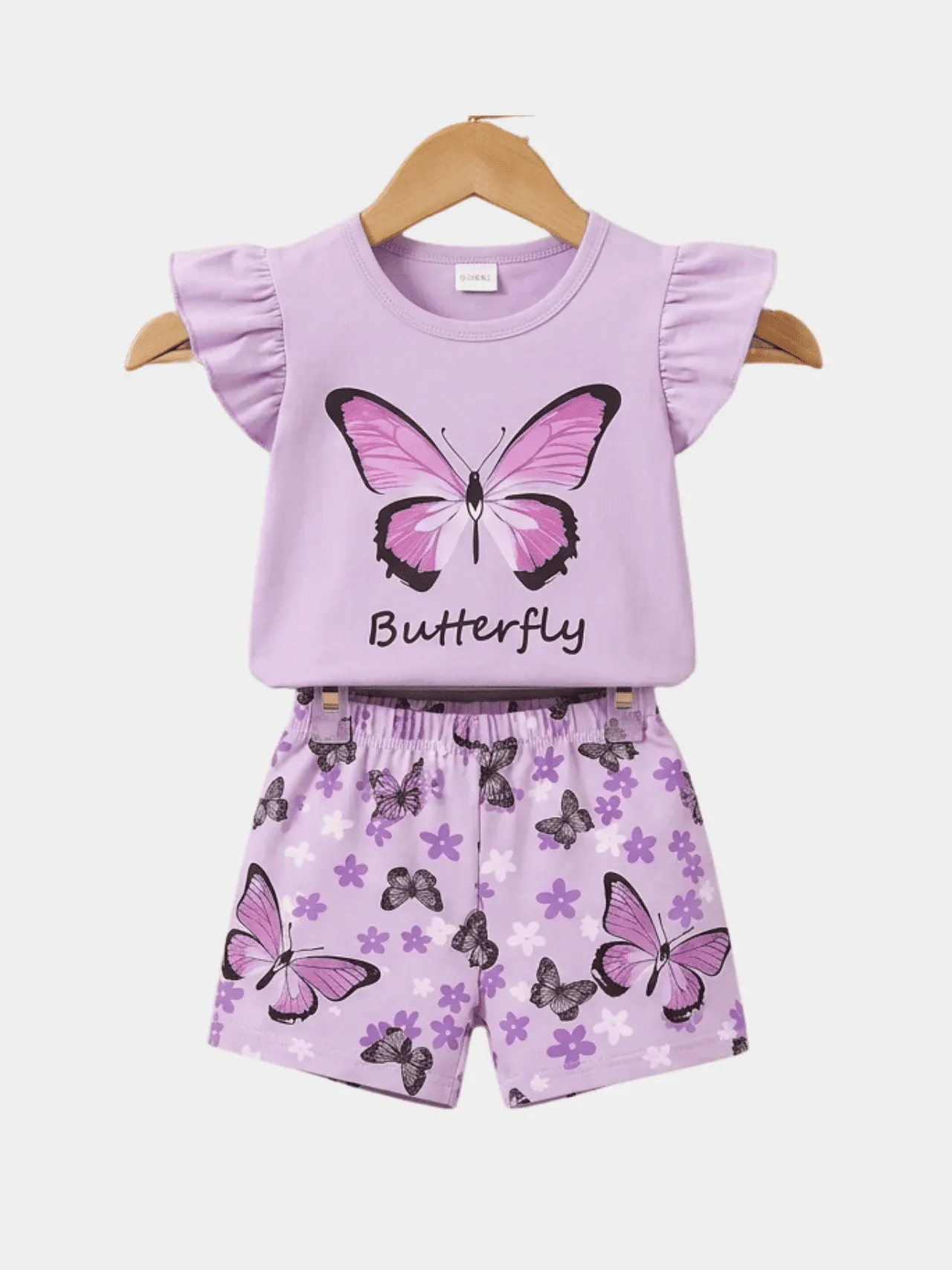 Girls Flowers Purple T-shirt And Shorts Set