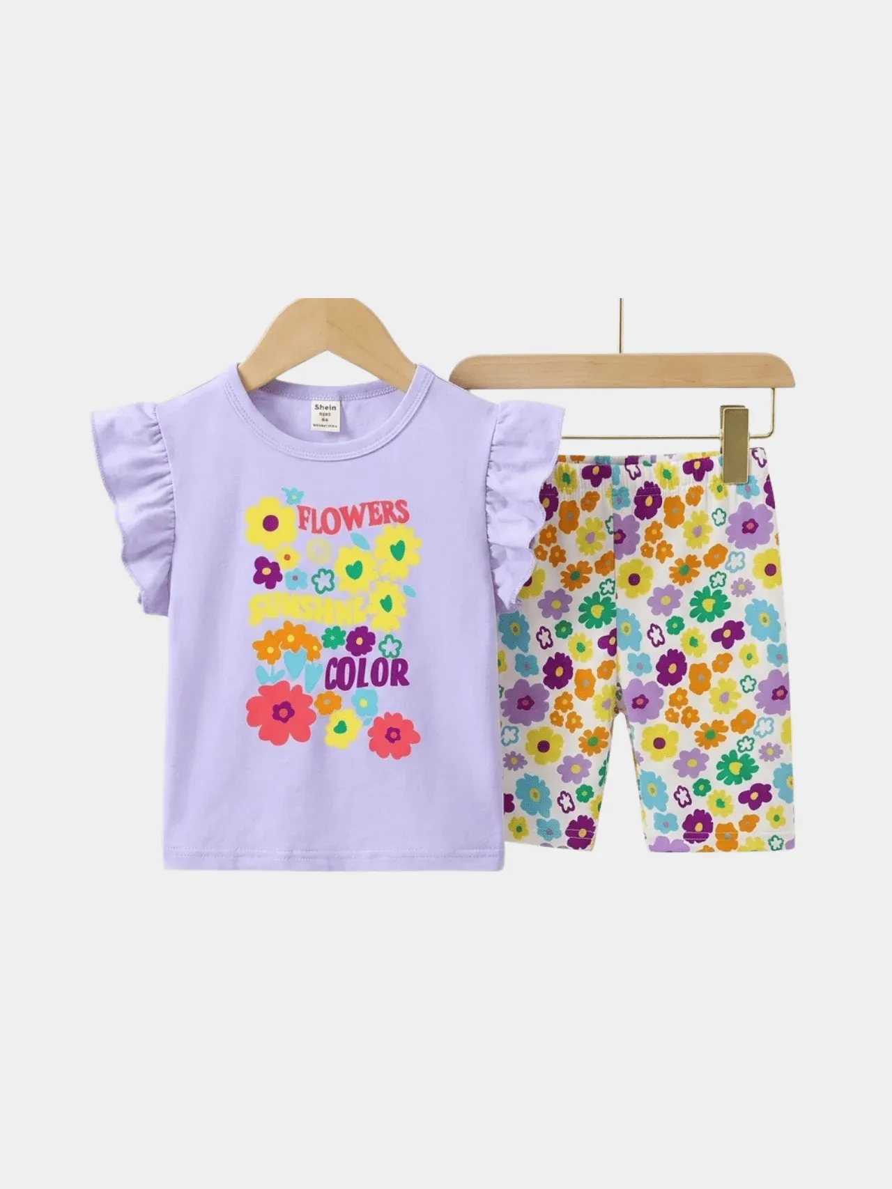 Girls Flowers Purple T-shirt And Shorts Set