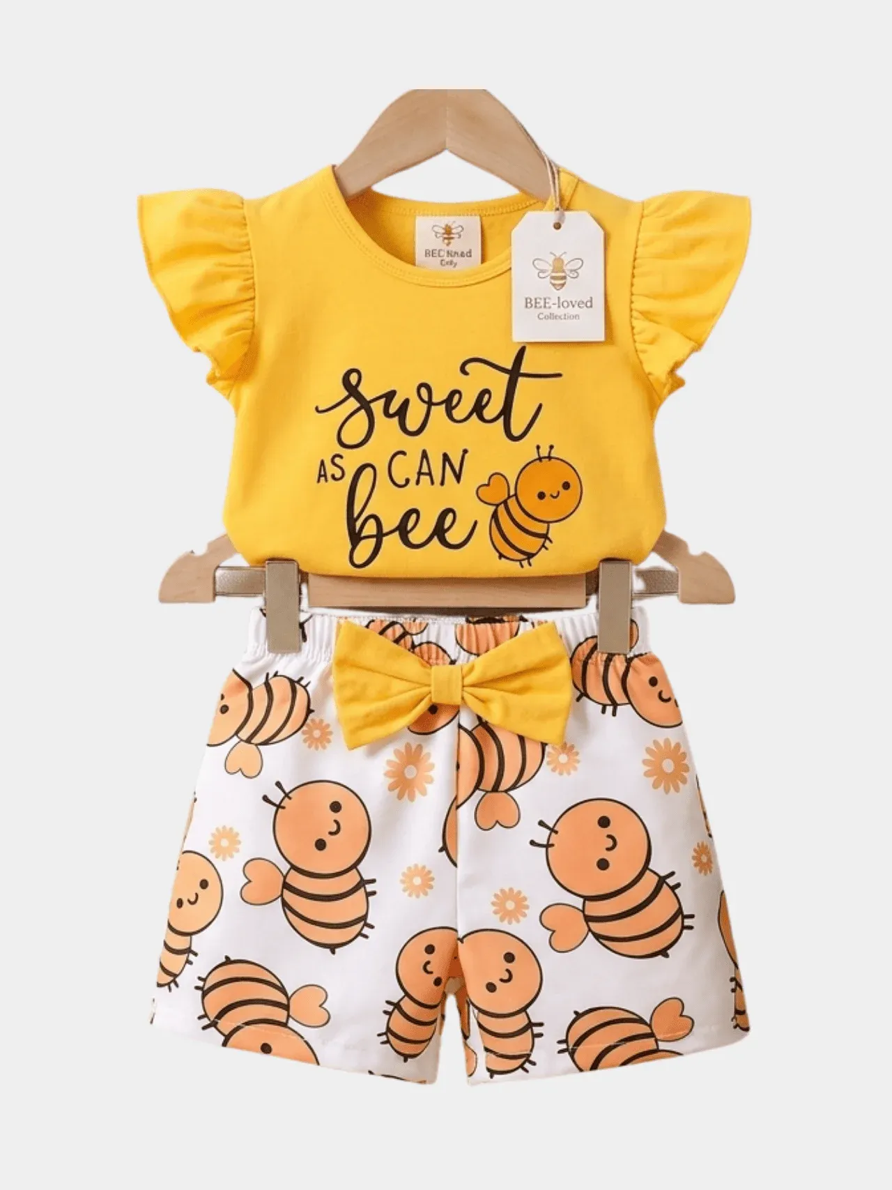 Girls Honey Bee Yellow T-shirt And Shorts Set