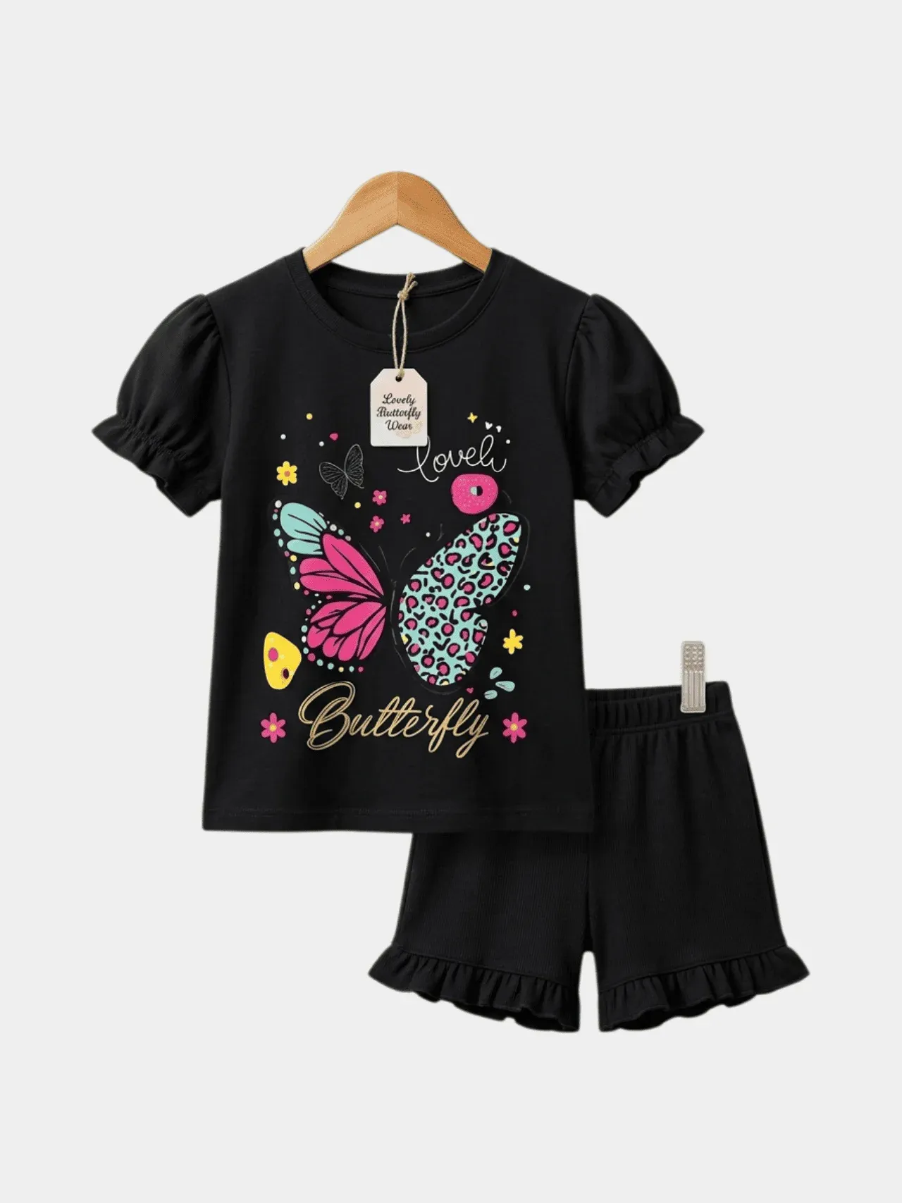 Girls Lovely Butterfly T-shirt And Shorts Set
